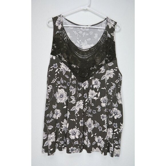 Maurices Olive Green Floral Crochet Neck Sleeveless Tank Top Women's Size 2 Boho - Picture 1 of 9